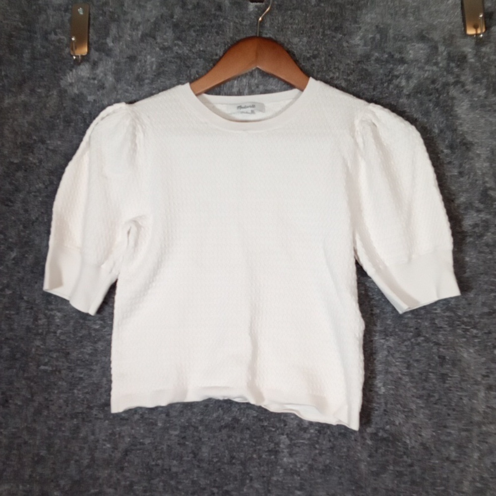 Madewell Merino Wool Silk Blend Puff Sleeve Sweater Tee Ivory Womens S - Picture 1 of 8